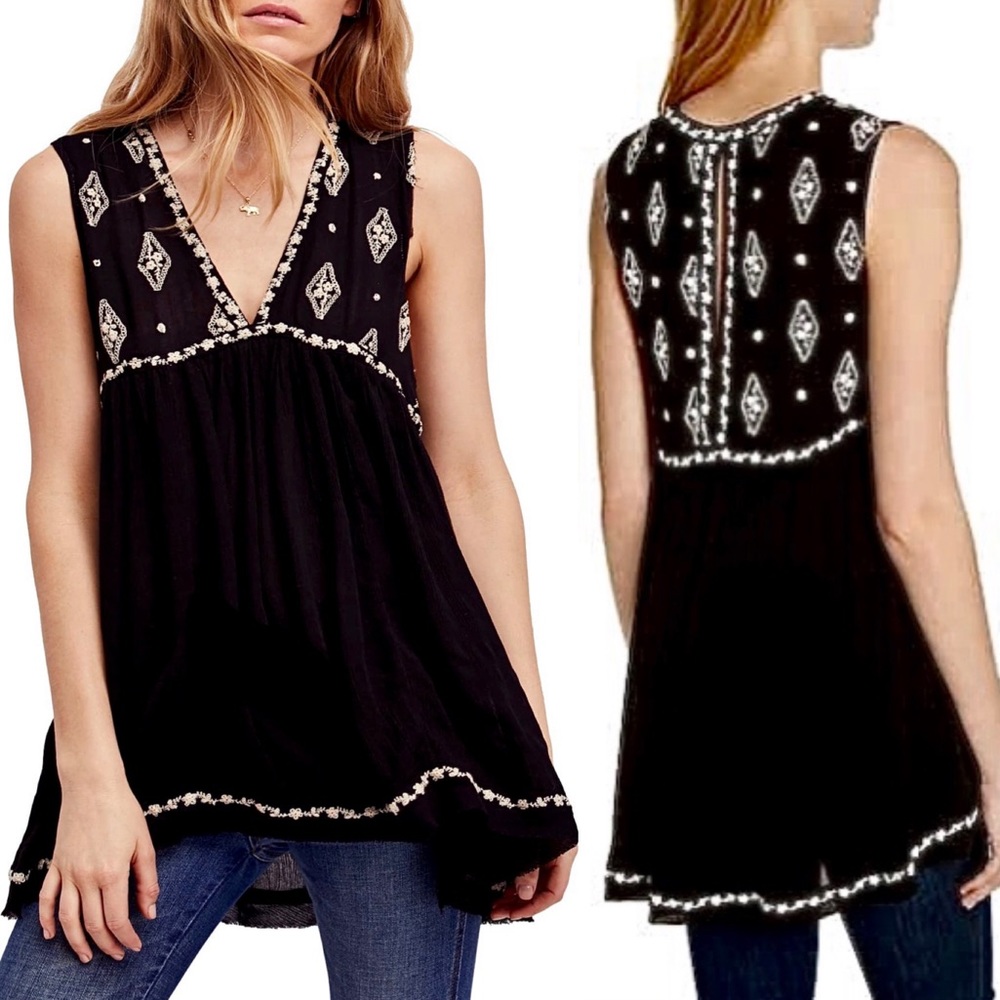 🌺🎉HP🎉🌺 NWOT Free People Diamond Embroidered Top - Picture 4 of 16